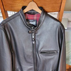 Scholt XL Waxed Natural Pebbled Blk Cowhide Café Leather Jacket